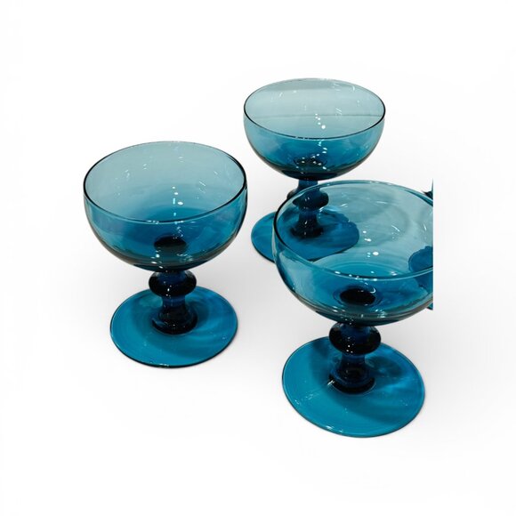 MCM Set of 4 "Teal/London Blue" Italian Art Coupe Glasses - Picture 12 of 17